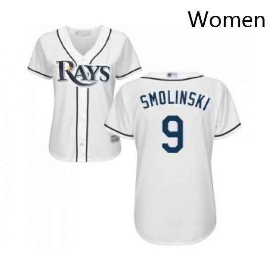 Womens Tampa Bay Rays 9 Jake Smolinski Replica White Home Cool Base Baseball Jersey